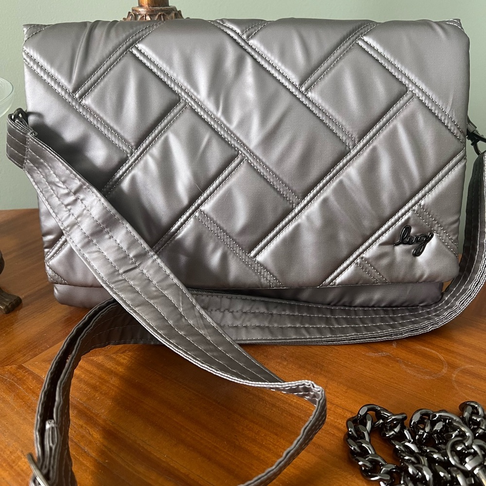 Lug Huddle Convertible Crossbody/Clutch Handbag Metallic Silver NWOT